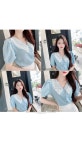 데님레이스카라 블라우스 a0412 - 러블리 로맨틱룩 피오나 피오나