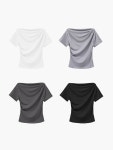 프롬뮤즈 drape shirring half sleeve t-shirt
