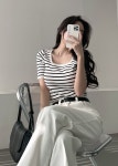 가나다란 [허리밴딩♾️] 가나다란 아이디 하이웨스트 화이트 블랙 코튼 면 스판 와이드 부츠컷 팬츠 2color