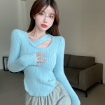 [애나 복실 사선 니트탑] 바비코코