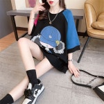 [모자 쓴 소녀 컬러 배색 루즈핏 반팔 티셔츠] 바비코코