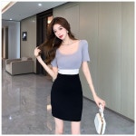 [크로세 허리 잘록 잔골지 슬림 니트 원피스] 바비코코