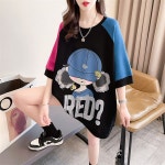 [모자 쓴 소녀 컬러 배색 루즈핏 반팔 티셔츠] 바비코코