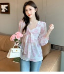 [오드리 플라워 리본 쉬폰 블라우스 - 빅사이즈까지] 바비코코