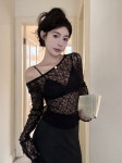 [마르소 시스루 레이스 유넥 긴팔 티셔츠] 바비코코