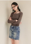 [미케네] 빌러비드 엠-포인트 데님 미니 스커트 빌러비드 엠-포인트 데님 미니 스커트