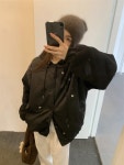 허니퓨어 [가을신상🤎/경량패딩]캐터리 나비 포인트 오버핏 후드 패딩 블루종 점퍼
