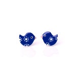 Blue Bird Earrings Fun Enameled Spotty Polka Dot Cute Post - Etsy
