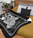 The Lovers Tarot Card Blanket, Skeleton Tarot Blanket, Tarot Theme Large Soft Fleece Blanket, Witch Blanket, Witchy Blanket... 