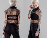 Etsy Turtleneck black mesh top, sleeveless sheer T shirt, cyberpunk gothic clothing, see through festival organza blouse, A0285