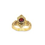 Vintage Victorian Revival 14K Yellow Gold Bezel Set Garnet & Seed Pearl Petite Ring With Original Patina and Excellent Condition... 