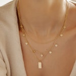 Layered Necklaces Rose Gold | 2 Necklaces: Double Layer Circle Necklace and Delicate Dog Tag Necklace | Necklace Set of 2 Gold - Etsy
