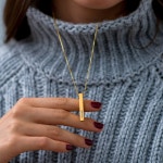 Custom Made Engraved 3D Vertical Bar Necklace With Diamond • 18K Gold Plating • Personalized Jewelry for Mom Grandma... 