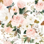 Vintage Magnolia Floral Fabric by the Yard. Quilting Cotton, Organic Knit, Jersey, Minky. Flower Flowers Watercolor Boho Blush... 