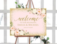 Welcome to Our Beginning Sign, Blush Pink Welcome Wedding Sign, Welcome to Our Wedding Sign, Horizontal, Landscape, Printable... 