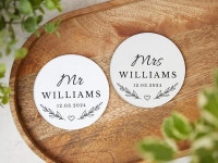 Personalised Mr & Mrs Ceramic Coaster Set, Couples Wedding Gift With Surname Wedding Date, Anniversary Gift, Newlyweds Bridal... 