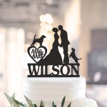 Bride and Groom Silhouette With Dogs,wedding Cake Toppers With Dogs,mr and Mrs Cake Topper With Dogs,dogs Cake Topper,two Dogs... 