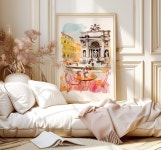Rome Italy Trevi Fountain Rolled Poster Wall Art, Italian Cafe Wall Art, Roma Fontana Di Trevi, Coffee Lover Art, Italy Travel... 