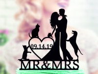 Wedding Cake Topper With Dog and Cat, Wedding Cake Topper Dog, Couple Silhouette Cake Topper, Unique Topper, Cake Topper With... 