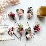 Flower Hair Pins, Blush, Dusty Rose and Burgundy Floral Hair Pins, Bridal Hair Piece, Wedding Hair Accessories, Floral Hair Pins... 