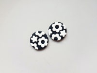Black and White Floral Round Stud Earrings, Polymer Clay Statement Jewelry, Indie Aesthetic Rave Accessories, Street Wear, Artsy... 