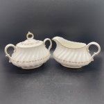 Vintage Royal Doulton Adrian Bone China H4816 Creamer & Sugar With Lid Gold Rim Laurel Wreath Leaves Made in England Tea Coffee... 