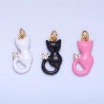 CZ Enamel White, Black, Pink Cat Animal 24K Gold Filled Charm for Cat Lovers W-009 W-010 - Etsy