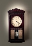 Beautiful Vintage 1940s Regulator Style Wall Clock. Works Great Solid Wood With Mahogany Stain Finish & Beveled Glass. Strikes... 