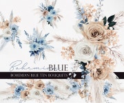 Watercolor Flower, Boho Flower, Boho Blue Clipart, Dusty Blue Flower, Boho Flower Clipart, Dried Flower, Pampass Clipart, Boho... 