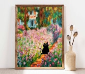 Monet Garden Cat Print Claude Monet Flowers Cat Poster - Etsy
