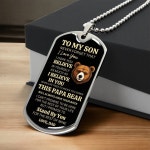 Dog Tag Necklace for Son, Papa Bear, Gift From Dad to Son for Birthday Graduation Christmas, Custom Message Dog Tag for Him... 