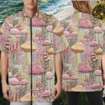 Toadstool Tapestry Pattern Groomer Jacket Scrub Cap, Cottage Core Mushrooms, Unisex Top Nature Zip up Tunic, Matching Hat... 
