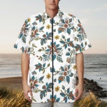 Floral Pattern Groomer Jacket Scrub Cap, Colorful Flowers, Unisex Work Scrub Top Nature Neutral Zip up Tunic, Matching Hat... 