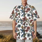 Floral Pattern Groomer Jacket Scrub Cap, Colorful Flowers, Unisex Work Scrub Top Nature Neutral Zip up Tunic, Matching Hat... 