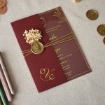 Burgundy Acrylic Wedding Invitations With Gold Foil, Half Fold Envelope, Party Invitations, Quinceanera, Clear Invitations... 