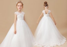 Ivory V Neck Applique Lace Flower Girl Dress Girls Lace Dress - Etsy