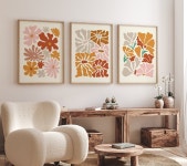 Boho Abstract Flowers Print Set of 3, Terracotta Prints, Floral Wall Art, Vintage Art Print, Boho Printable Art, Flower Market... 