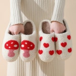 Lovely Mushroom Big and Small Hearts Comfy Slippers Kawaii - Etsy