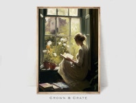 Woman Reading Portrait Wall Art Oil Painting Vintage Style Décor Digital Download Printable Neutral Tones 0029 - Etsy