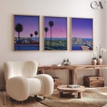 Hiroshi Nagai Downtown Sunset Retro Japanese Art Print Poster Asian Decor Japandi Large Wall Art Set of 3 Gallery Triptych Canvas... 