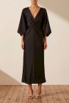 Simple Black Midi Wedding Dress Balloon Sleeve Silk Dress - Etsy