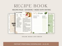 Printable Recipe Cards and Recipe Book Dividers DIY - Etsy