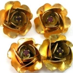 4 Vintage Raw Brass Roses With Genuine Ruby M005 - Etsy