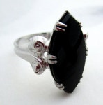 Etsy Vintage 925 sterling silver filigree ring w genuine onyx navette cabochon semi precious prong set stone size 5 1/4 - J6591