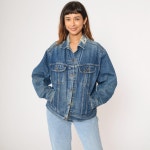 Vintage Distressed Jean Jacket 90s Lee Denim Faded Blue Trucker Jacket Ripped Frayed Biker 1990s Grunge Coat Button up Medium... 