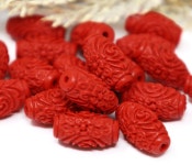 Vibrant Red Carved Cinnabar Barrel Beads, Rose Spacer Beads, Cinnabar Spacer Beads, Qty 12 - Etsy