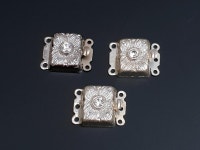 Vintage 2 to 3 Strand Jewelry Clasp for Necklace, Bracelet, Silver Tone With Clear Rhinestone. West Germany 1970s, Unused, New... 