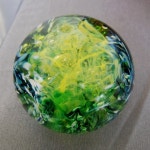 Glass Paperweight: Yellow Blue and Green With Bubbles - Etsy Australia