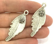 2 Leaf Pendants Antique Silver Plated Metal 46x18 Mm G3961 - Etsy