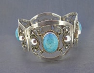 Sizable Sterling Silver Cuff Bracelet Set With Turquoise - Etsy